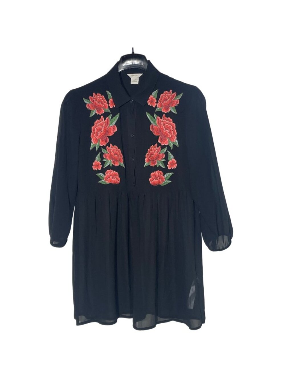 Ariat Rose Embroidered Babydoll Button Down Sheer Top Sz SM Western Cowgirl
